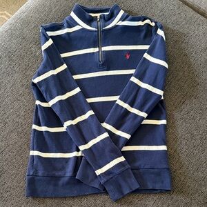 Boys Polo Ralph Lauren Navy and White Striped Quarter-Zip Pullover